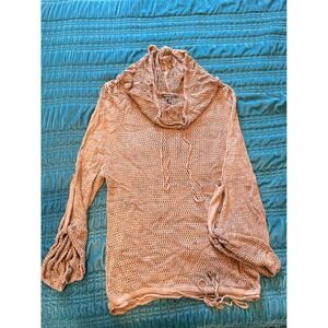 APART Open Knit Cowl Neck Sweater Duster Taupe Lightweight Size L